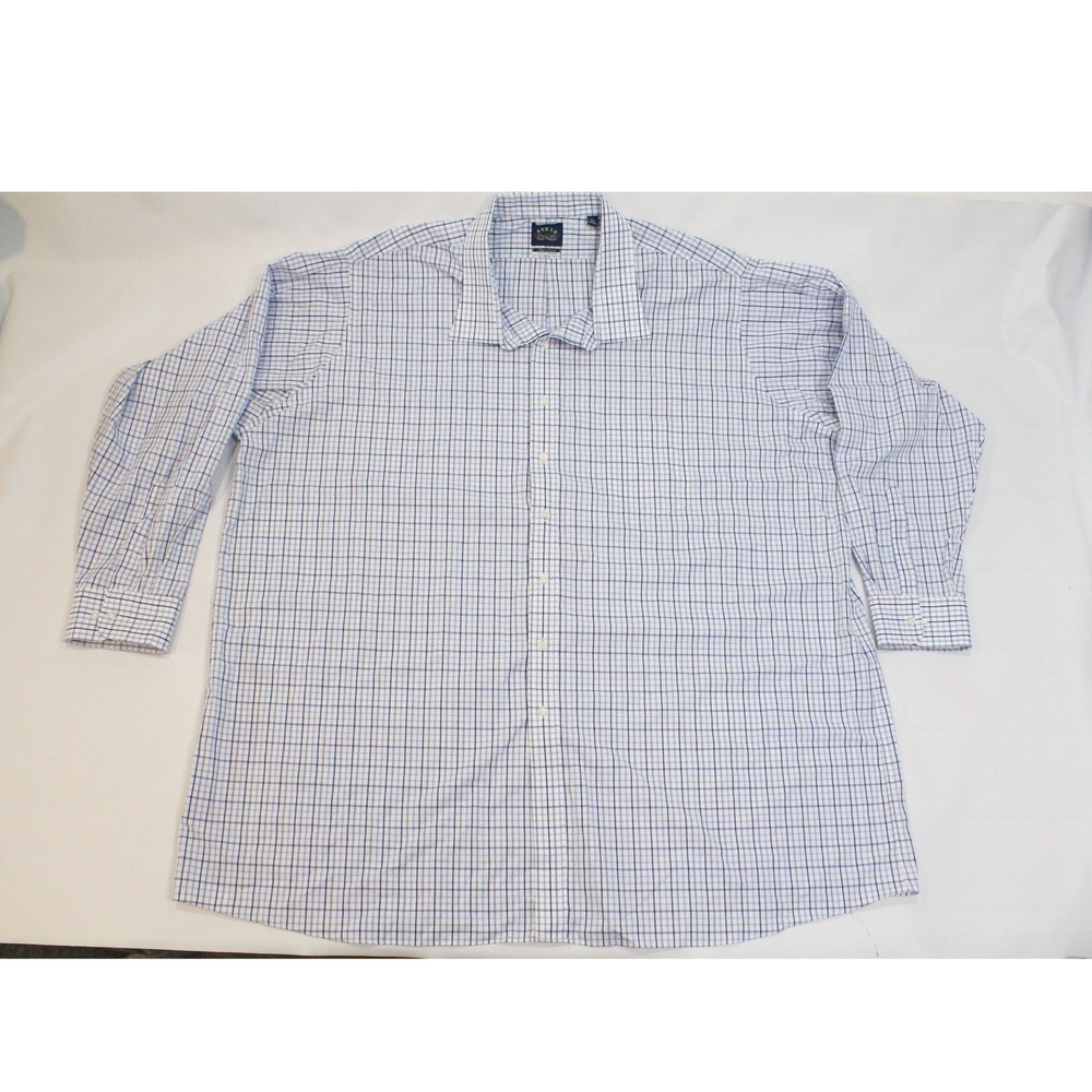 Eagle Shirtmakers Mens 22 37/38 Tall Fit Blue White Check Non-Iron Dress Shirt